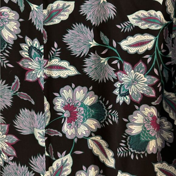 NWT Loft Size 12 Viscose Dark Floral Leaf V Neck Long Sleeve Midi Dress - Picture 9 of 16